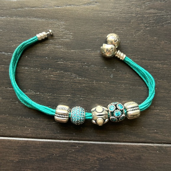 Pandora Silver and Teal Leather Bracelet - Picture 3 of 4